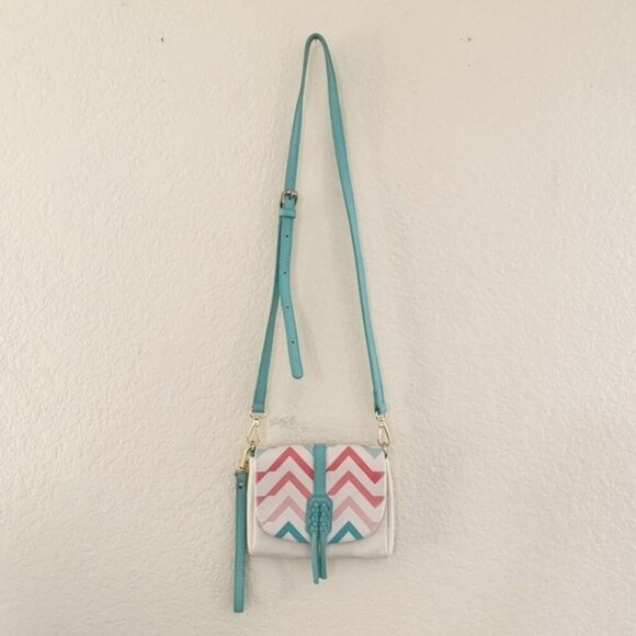 Charming Charlie Turquoise Striped Crossbody Purse - Picture 1 of 10